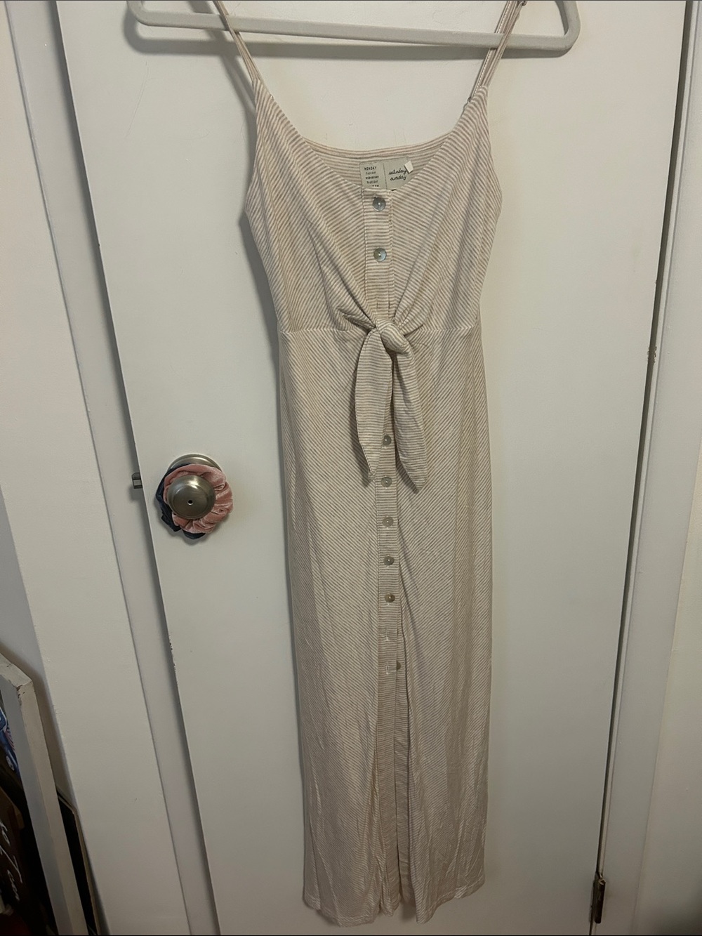 Anthropologie Cream Striped Tie-Front Maxi Dress